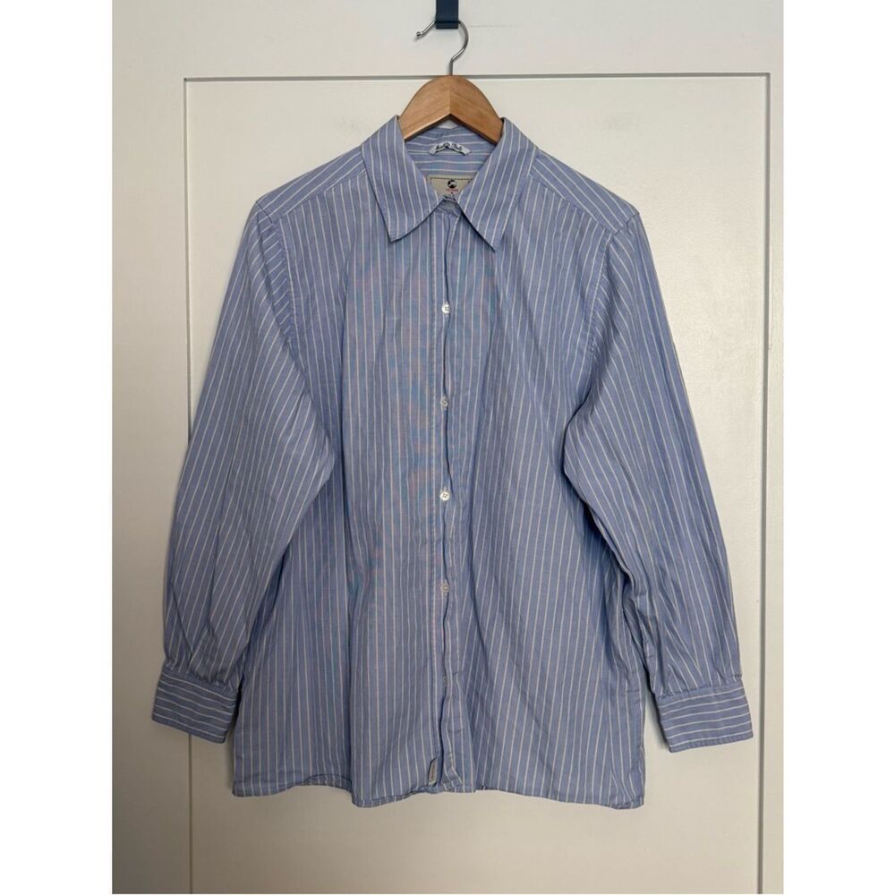 Voyage by Marina Rinaldi Shirt Womens Sz L M 23 Blue Striped Long Sleeve Italy
